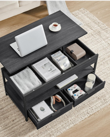 Masuta de cafea cu blat reglabil pe inaltime, cu sertare si spatii de depozitare, stil industrial, 100x50x63 cm, gri antracit [5]