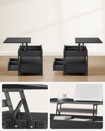 Masuta de cafea cu blat reglabil pe inaltime, cu sertare si spatii de depozitare, stil industrial, 100x50x63 cm, gri antracit [1]