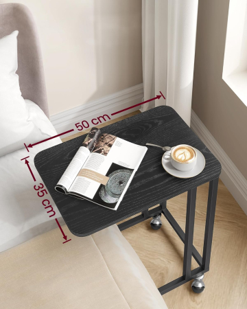 Masuta cafea mobila cu 4 roti sau picioare reglabile, cadru otel si blat PAL, max 25 kg, 35x50x60 cm, negru [1]