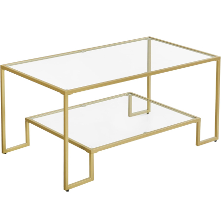 Living & hol - Masuta de cafea cu cadru din otel, suprafata din sticla calita, 100x55x45cm, auriu