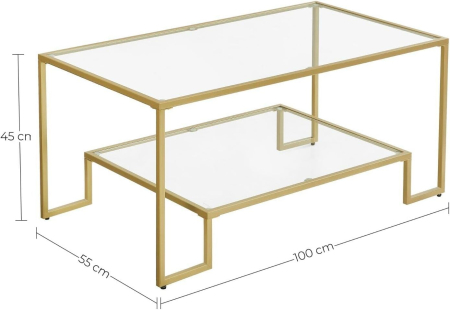 Masuta de cafea cu cadru din otel, suprafata din sticla calita, 100x55x45cm, auriu [2]