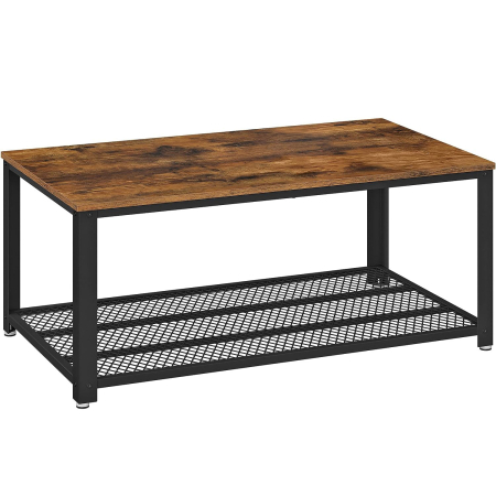 Mobila - VASAGLE Masuta de cafea, cu cadru metalic, raft de depozitare, pentru living, 45x106x60cm, stil industrial, maro rustic