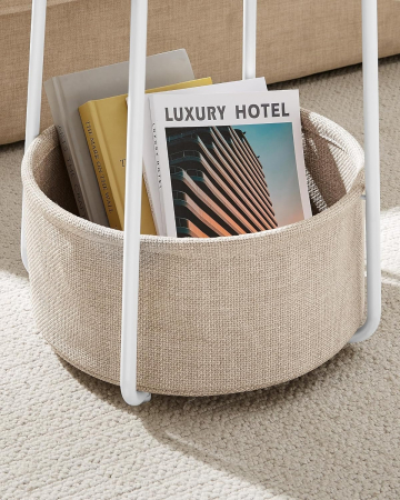 VASAGLE Masuta de cafea rotunda cu cos de stofa, stil modern, 45x50cm, alb cu bej [6]