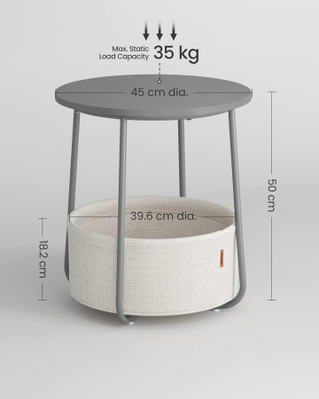 VASAGLE Masuta de cafea rotunda cu cos de stofa, stil modern, 45x50cm, gri [6]
