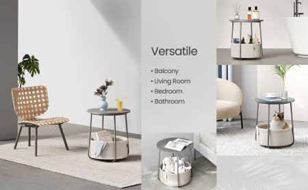 VASAGLE Masuta de cafea rotunda cu cos de stofa, stil modern, 45x50cm, gri [2]