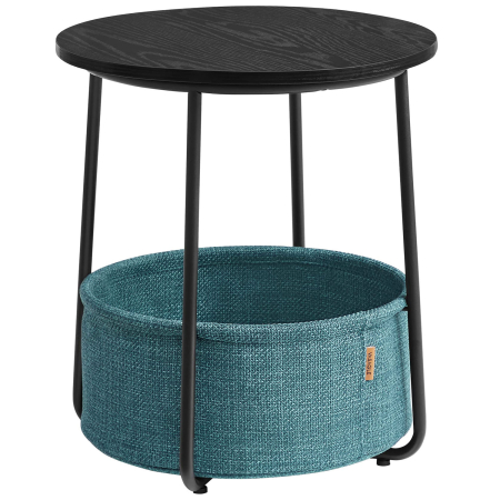Living & hol - Masuta de cafea rotunda cu cos de stofa, stil modern, 45x50cm, negru cu turcoaz inchis