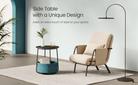 Masuta de cafea rotunda cu cos de stofa, stil modern, 45x50cm, negru cu turcoaz inchis [6]