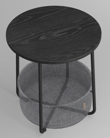 VASAGLE Masuta de cafea rotunda cu cos de stofa, stil modern, 45x50cm, negru-gri [4]