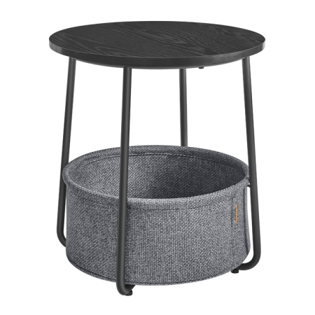 Mese cafea si decorative - VASAGLE Masuta de cafea rotunda cu cos de stofa, stil modern, 45x50cm, negru-gri
