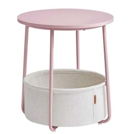 Mese cafea si decorative - VASAGLE Masuta de cafea rotunda cu cos de stofa, stil modern, 45x50cm, roz cu bej