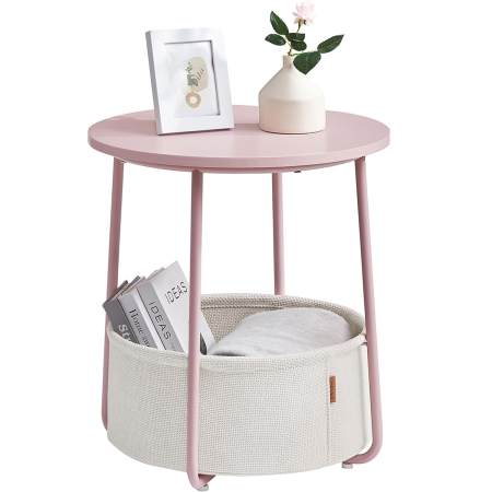 VASAGLE Masuta de cafea rotunda cu cos de stofa, stil modern, 45x50cm, roz cu bej [10]