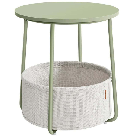 Mese cafea si decorative - Masuta de cafea rotunda cu cos de stofa, stil modern, 45x50cm, verde cu crem