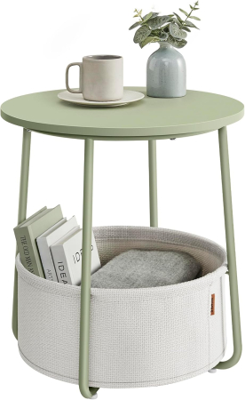 Masuta de cafea rotunda cu cos de stofa, stil modern, 45x50cm, verde cu crem [2]