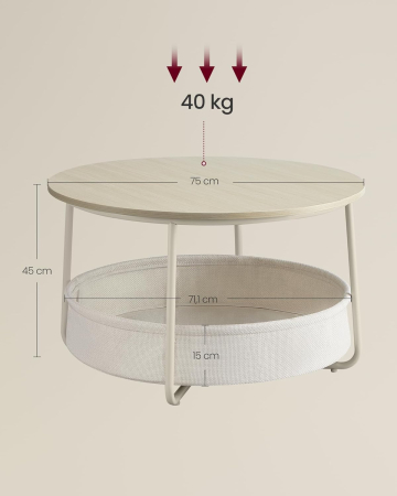 Masuta de cafea rotunda cu cos de stofa, stil modern, 45x75cm, bej cu crem [1]