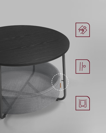 VASAGLE Masuta de cafea rotunda cu cos de stofa, stil modern, 45x75cm, negru cu gri [5]