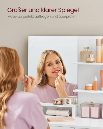 VASAGLE Masuta de toaleta cu oglinda, dulap si sertar pentru cosmetice, 80x40x132cm, alb [4]