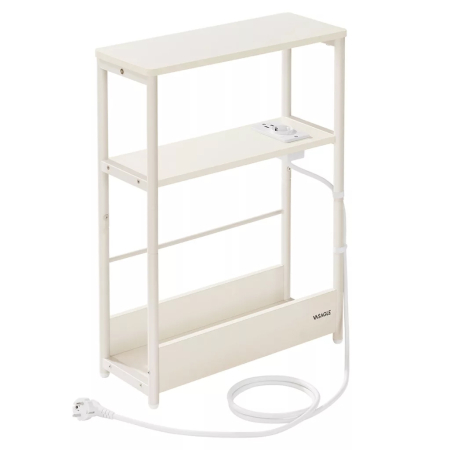 Living & hol - Masuta ingusta cu priza si porturi de incarcare USB, 3 rafturi, 45x18x58 cm, alb crem