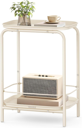 VASAGLE Masuta laterala 40x30x56 cm, cu 2 rafturi, otel rezistent la apa si zgarieturi, crem [6]