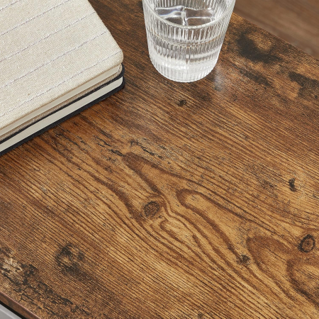 Masuta laterala 40x30x75 cm, cu 2 rafturi grilaj si blat, otel si PAL, maro rustic si negru [4]