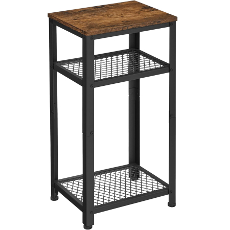 Living & hol - Masuta laterala 40x30x75 cm, cu 2 rafturi grilaj si blat, otel si PAL, maro rustic si negru