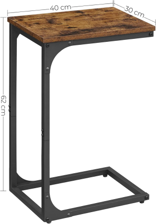 Masuta laterala C-shape pentru canapea sau pat, blat din PAL, cadru metalic, stil industrial, 40x30x62 cm, maro rustic [7]