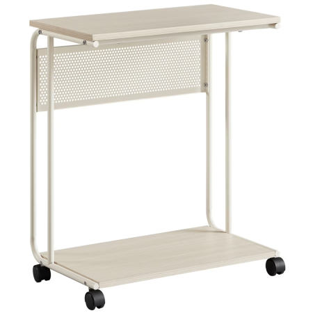 Mese cafea si decorative - VASAGLE Masuta laterala laptop pe roti, 55x33x66 cm, stil industrial, crem