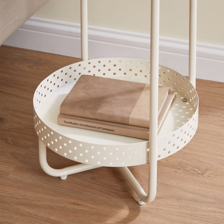 VASAGLE Masuta laterala tip noptiera, rotunda cu cos depozitare, cadru metalic, 40x55 cm, crem [4]