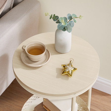 VASAGLE Masuta laterala tip noptiera, rotunda cu cos depozitare, cadru metalic, 40x55 cm, crem [3]