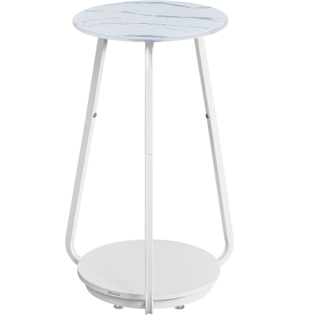 Mese cafea si decorative - VASAGLE Masuta rotunda tip noptiera, blat din sticla si raft inferior din PAL, cadru metalic, 30x30x55 cm, alb