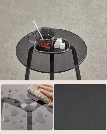 VASAGLE Masuta rotunda tip noptiera, blat din sticla si raft inferior din PAL, cadru metalic, 30x30x55 cm, negru [3]