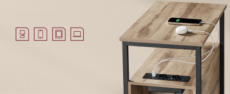 Noptiera 60x35x61 cm, cu 2 sertare, rafturi si priza incorporata, PAL si otel, maro [8]