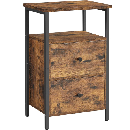 Mobila dormitor - Noptiera cu 2 sertare pentru dormitor, design industrial, 28x38x60cm, maro si negru