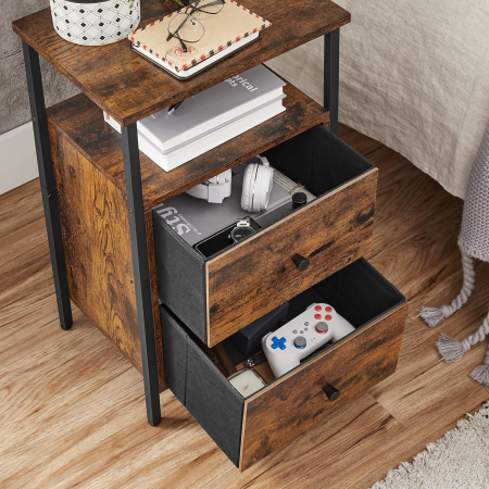 Noptiera cu 2 sertare pentru dormitor, design industrial, 28x38x60cm, maro si negru [6]