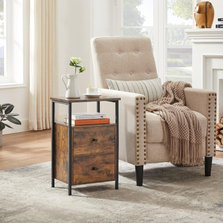 Noptiera cu 2 sertare pentru dormitor, design industrial, 28x38x60cm, maro si negru [5]