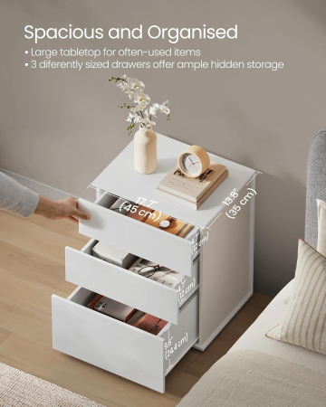 Noptiera cu 3 sertare, constructie robusta cu design modern minimalist, 45x35x59 cm, alb mat [4]