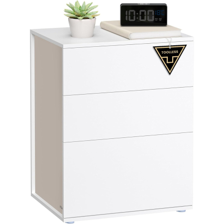 Noptiera cu 3 sertare, constructie robusta cu design modern minimalist, 45x35x59 cm, alb mat [6]