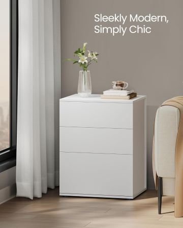 Noptiera cu 3 sertare, constructie robusta cu design modern minimalist, 45x35x59 cm, alb mat [5]