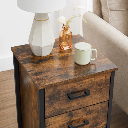 VASAGLE Noptiera cu 3 sertare pentru dormitor, design industrial, 40x40x60cm, maro rustic [5]