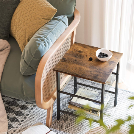 Noptiera cu cadru metalic, blat MDF, rafturi reglabile, 40x40x50cm, maro rustic [8]