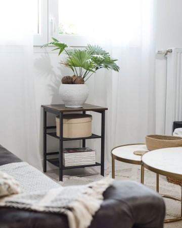 Noptiera cu cadru metalic, blat MDF, rafturi reglabile, 40x40x50cm, maro rustic [1]