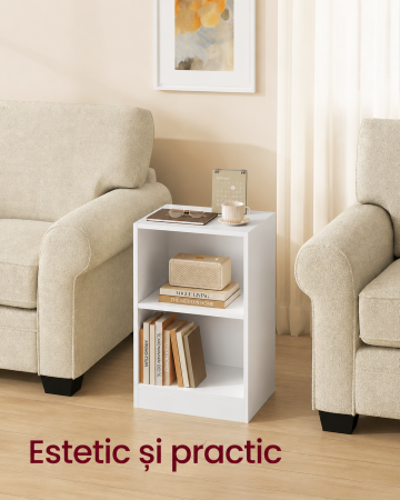 Noptiera cu compartimente deschise si raft reglabil, stil minimalist, MDF si PAL, 40x30x60 cm, alb [4]