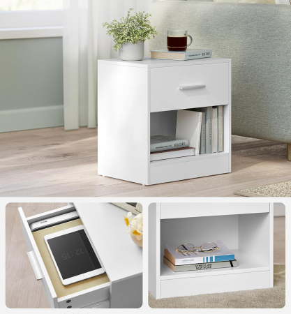 VASAGLE Noptiera cu sertar si compartiment deschis, 28x39x41 cm, alb [4]