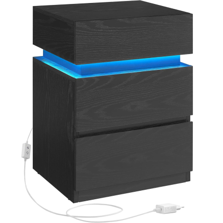 Mobila - VASAGLE Noptiera din MDF cu iluminare LED, culori si intensitate reglabile, 35x40x55cm, negru
