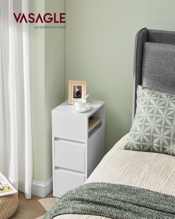 VASAGLE Noptiera ingusta cu 2 sertare, montaj stanga - dreapta, 30x25x65 cm, alb [6]