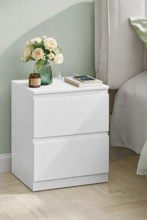 Noptiera Kailyn cu 2 sertare, 2 prize integrate si 2 porturi USB, 40x35x49 cm, alb [2]