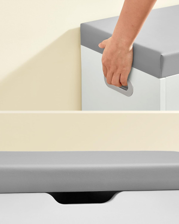 VASAGLE Pantofar cu banca, capitonata, 3 compartimente, sarcina 150 kg, 30x80x44 cm, modern, alb [2]