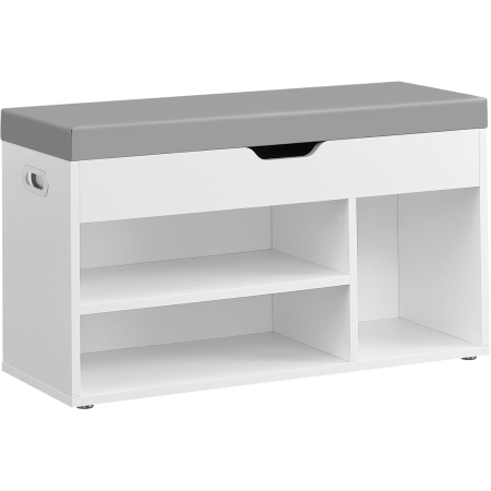 Living & hol - VASAGLE Pantofar cu banca, capitonata, 3 compartimente, sarcina 150 kg, 30x80x44 cm, modern, alb