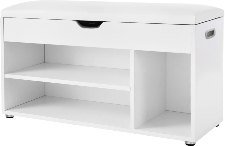 Pantofar cu banca, capitonata, 3 compartimente, sarcina 150 kg, 30x80x44cm, modern, alb [2]