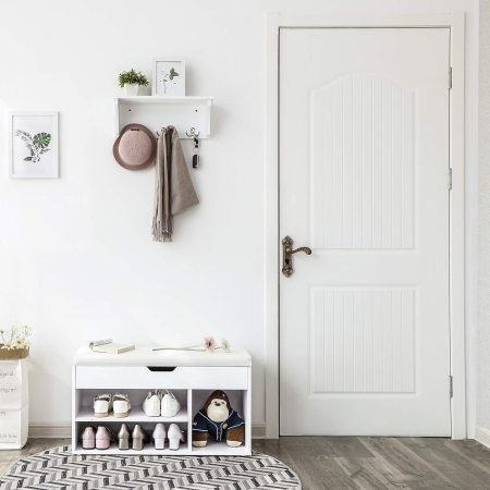 Pantofar cu banca, capitonata, 3 compartimente, sarcina 150 kg, 30x80x44cm, modern, alb [8]