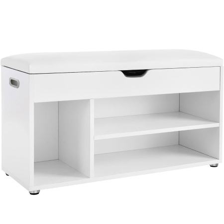 Mobila hol - Pantofar cu banca, capitonata, 3 compartimente, sarcina 150 kg, 30x80x44cm, modern, alb